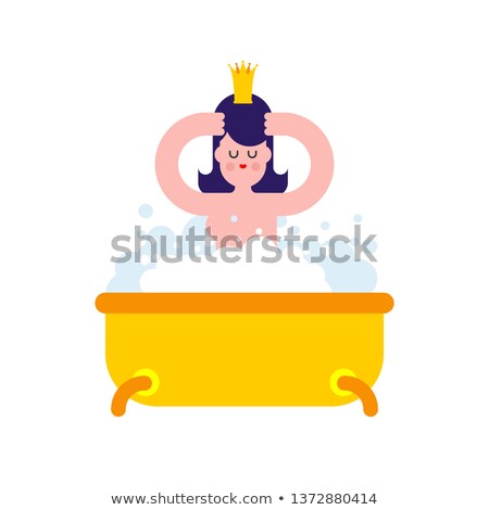 Stock photo: Princess In Bath Isolated Sweet Girl With Crown Washing Bath