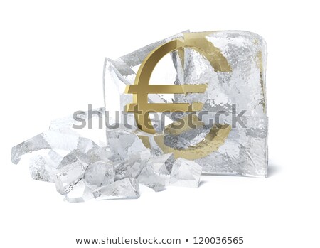 Foto stock: Golden Euro Symbol Frozen Inside An Ice Cube