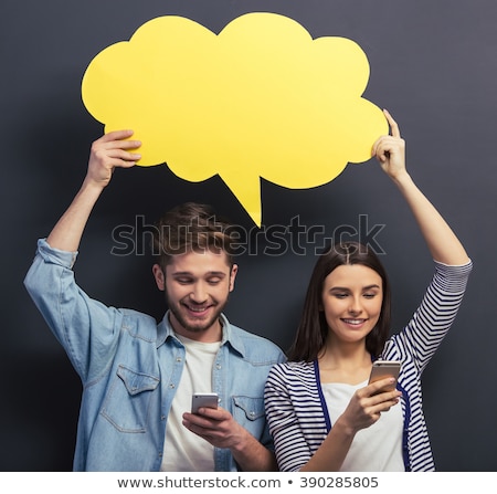 Stockfoto: Couple Teens Communication Concept Young Man And Woman Faces Silhouettes Continuous One Line Drawi