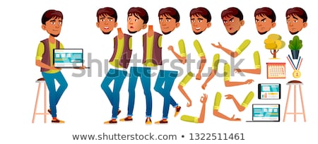 Stockfoto: Arab Muslim Boy Kid Vector High School Child Programmer Animation Creation Set Face Emotions G