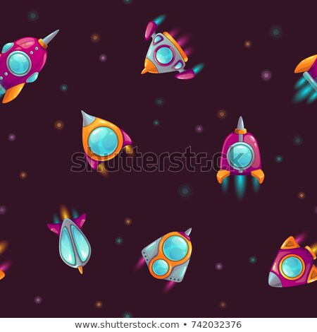 Zdjęcia stock: Space Background For Kids Spaceship Seamless Pattern With Silhouette Rockets Stock Vector Wallpape