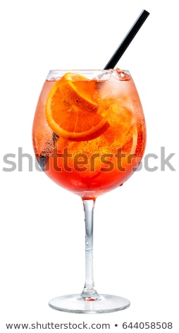 Stock fotó: Glass Of Aperol Spritz Summer Cocktail With Orange Slices And Bar Spoon On Dark Wooden Background Wi