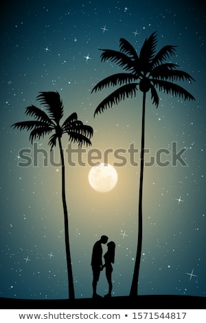 Stock fotó: Couple On Exotic Island In The Moonlight