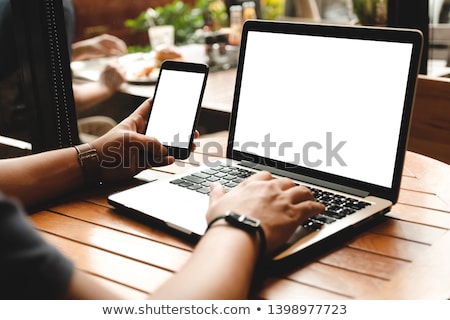 Foto stock: Boy With Laptop Blank Screen
