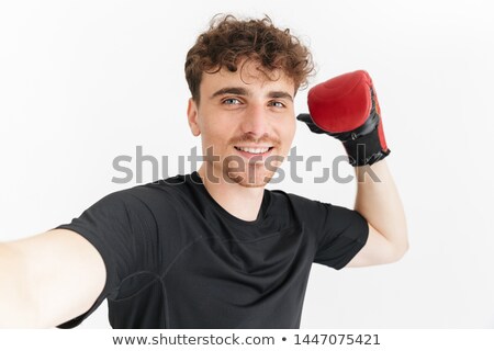 Stock foto: Photo Closeup Of Young Sporty Men Smiling And Taking Selfie Whi