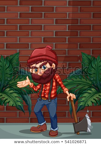 Stockfoto: Lumber Jack With Axe Standing In Front Of The Wall