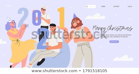 Stok fotoğraf: Merry Christmas Poster Man Celebrate New Year