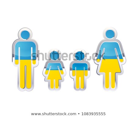 Stock photo: Glossy Metal Badge Icon In Man Woman And Childrens Shapes With Ukraine Flag Infographic Element On