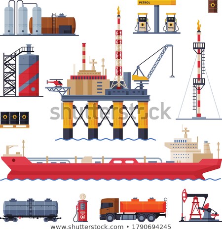 Stok fotoğraf: Oil Production Processing And Transportation Set Gasoline And Petroleum Industry Flat Style Vector