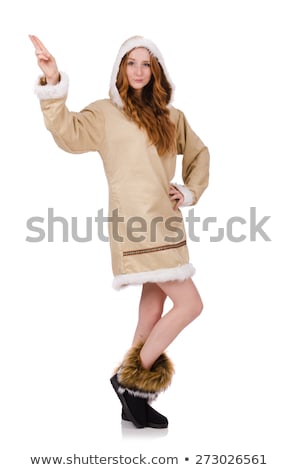 Stock photo: Eskimo Girl Wearing Clothes Of All Fur Isolated On White