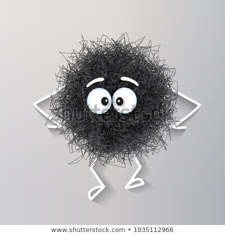 Zdjęcia stock: Fluffy Cute Black Spherical Creature Sad And Depressed