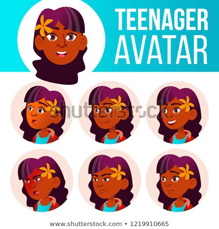 Stock photo: Teen Girl Avatar Set Vector Indian Hindu Asian Face Emotions Emotional Casual Friend Cartoon