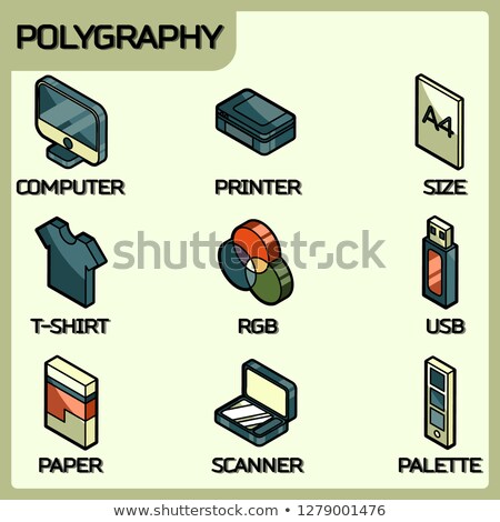 Stok fotoğraf: Polygraphy Color Outline Isometric Icons