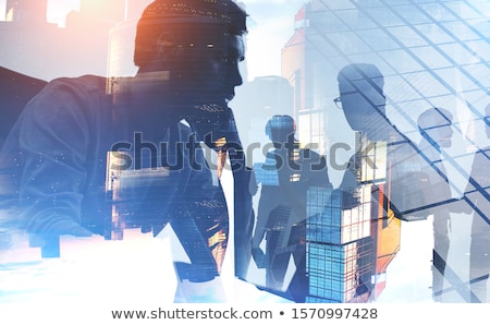 Сток-фото: Business People Collaborate Together In Office Double Exposure Effects
