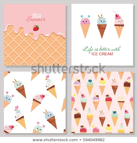 Stock fotó: Pattern With Kawaii Ice Cream Waffle Cone