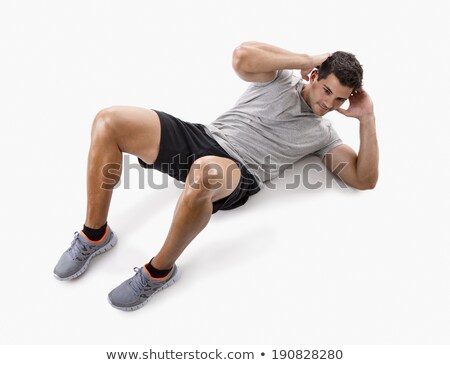 Foto stock: Adult Smiling Man Doing Workout Sport Fitness Isolated On White