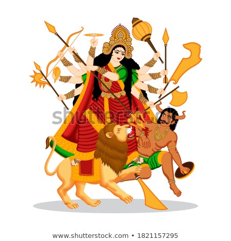 Stock foto: Goddess Durga Killing Mahishasura In Subh Navratri Happy Navratri