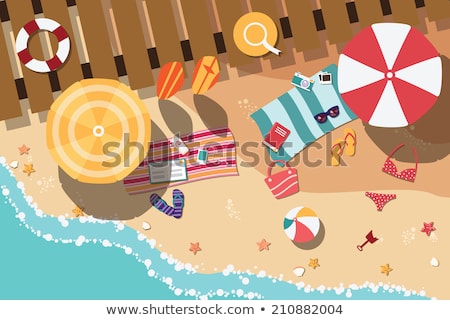 Summer Beach In Flat Design Sea Side And Beach Items Foto stock © bluelela