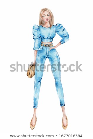 Stock fotó: Tall Blond Hair Model Posing In Blue Jeans Isolated On White