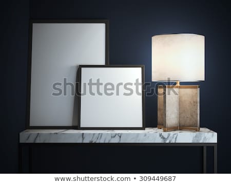 Foto stock: Marble Table With Two Blank Frames 3d Rendering