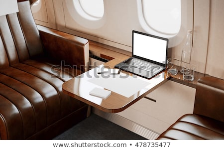 Stock fotó: Laptop On The Table In Airplane Cabin 3d Rendering