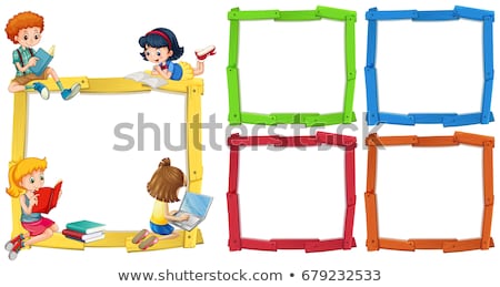 Foto stock: Frame Template With Happpy Children Reading Books