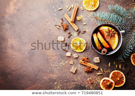 Stockfoto: Christmas Card With Mulled Wine And Xmas Fir Tree