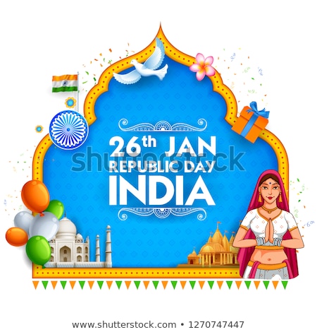 Foto stock: Lady In Tricolor Saree Of Indian Flag For 26th January Happy Republic Day Of India