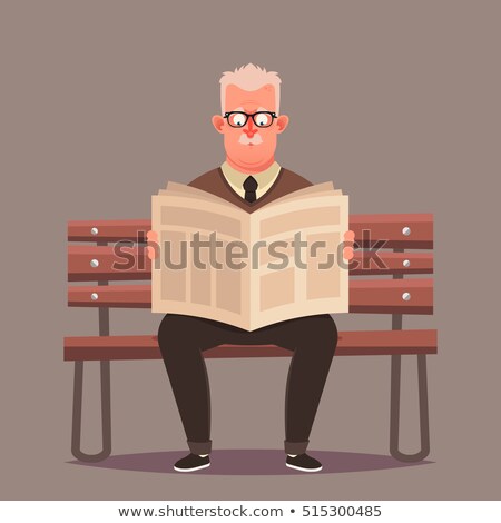 Stockfoto: Old Male Reading Newspaper Sitting On Bench Vector