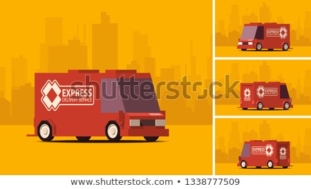 Red Delivery Truck On City Landscape Background Isoflat Styled Vector Illustration Foto d'archivio © Tashatuvango