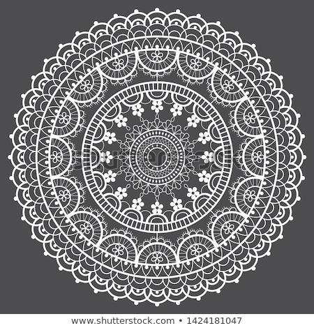 Mandala Retro Lace Vector Pattern Round Design With Flowers And Swirls In White On Gray Background Stock fotó © RedKoala