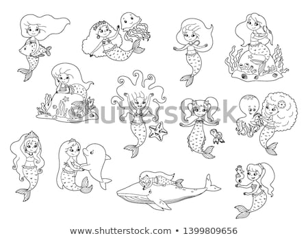 Stock fotó: Cute Joyful Little Mermaid And Dolphin