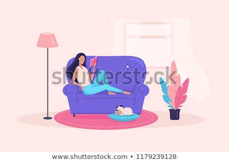 ストックフォト: Cute Illustrated Girl Reading In Cozy Room