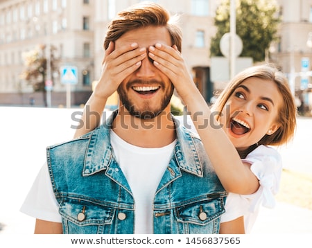 Stock fotó: Woman Covering Mans Eyes