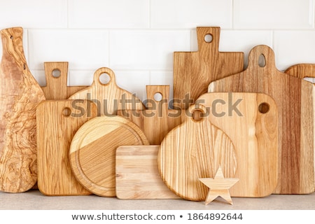 Stok fotoğraf: Design Concept Of Mockup Of Empty Wood Beige Spoons On White Wood Background Copy Space