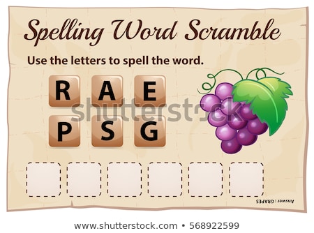Stockfoto: Spelling Word Scramble Game For Word Grapes