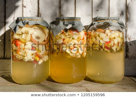 Foto stock: Bottle And Glasses Of Homemade Organic Apple Cider