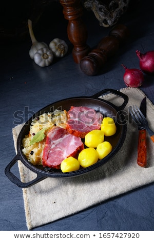 Stok fotoğraf: Boiled Sauerkraut And Delicious Saddle Of Pork