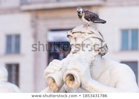 Zdjęcia stock: Bird Perched On An Ancient Stone Statue