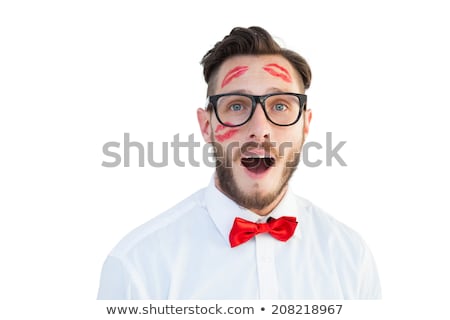 Foto stock: Geeky Hipster Covered In Kisses