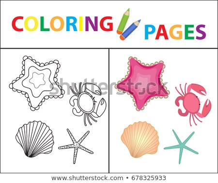 Zdjęcia stock: Coloring Book Page Sea Set Star Shell Crab Pearl Sketch Outline And Color Version Coloring Fo