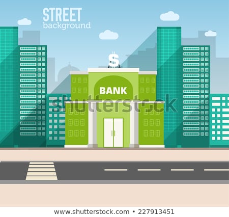 ストックフォト: Bank Building In City Space With Road On Flat Syle Background Concept Vector Illustration Design