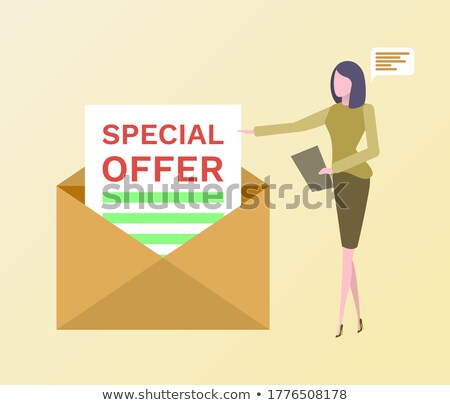 ストックフォト: Special Offer Paper In Envelope And Woman Isolated