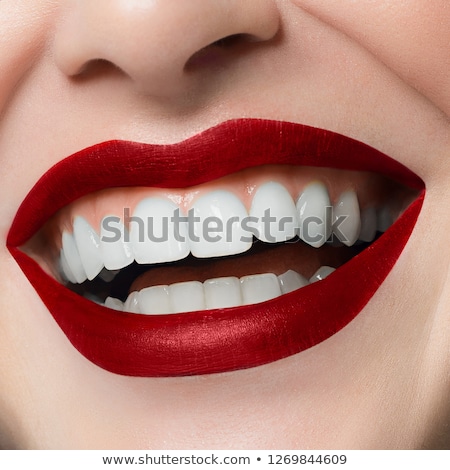 Stock photo: Macro Happy Womans Smile With Healthy White Teeth Lips Make Up