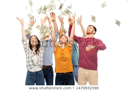 Stock photo: Happy Friends Picking Money Falling From Up Above