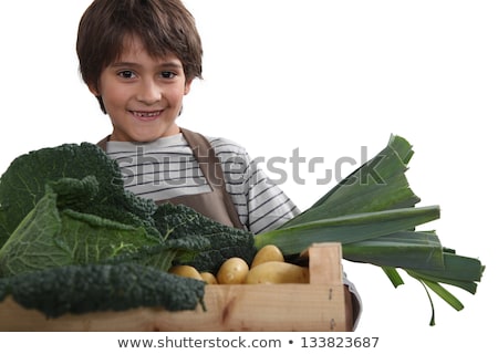 ストックフォト: Young Boy With A Box Full Of Fresh Produce