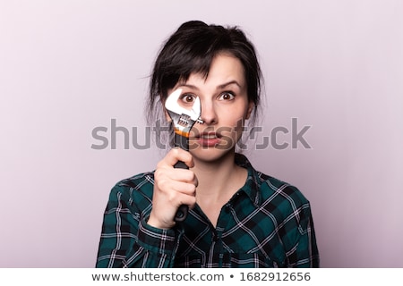 Stok fotoğraf: Attractive Girl Holding Adjustable Wrench