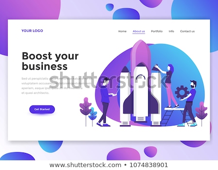 Stock fotó: Landing Page On Blue In Flat Design