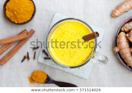 Foto d'archivio: Turmeric Drink Latte Tea Milk Top View