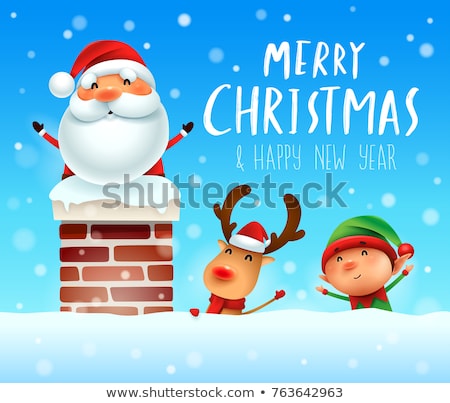 Stok fotoğraf: Santa Claus Reindeer And Elf In The Chimney